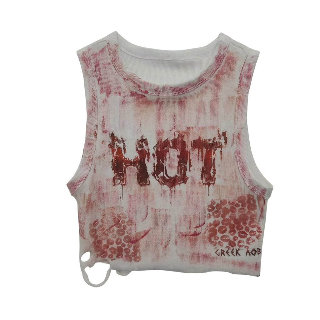 HANDMADE SCREEN-PRINTED HOT CROP TOP